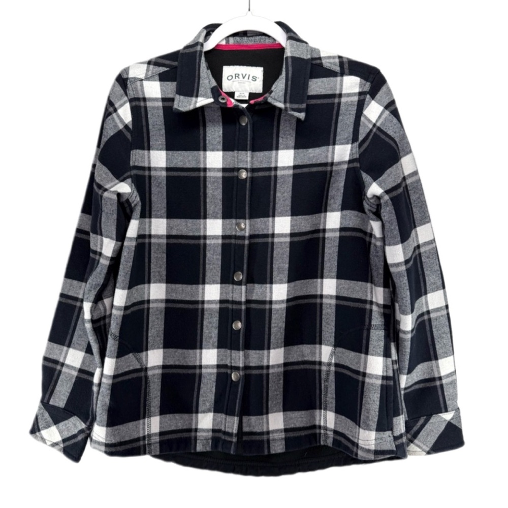 Orvis Fleece Lined Flannel Pinnacle Shirt Jacket Black White Medium